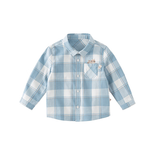 DAVE&BELLA boys' shirts, long-sleeved children's tops, children's plaid shirts, boys' clothes, spring new children's clothes, blue, in stock, 100 cm (recommended height 90-100cm)