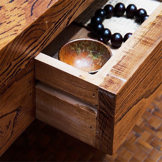 Yeyao old elm tea table Chinese coffee table small square table bay window table small tea table tea table solid wood kang table low table 120*60*45 two drawers fully assembled