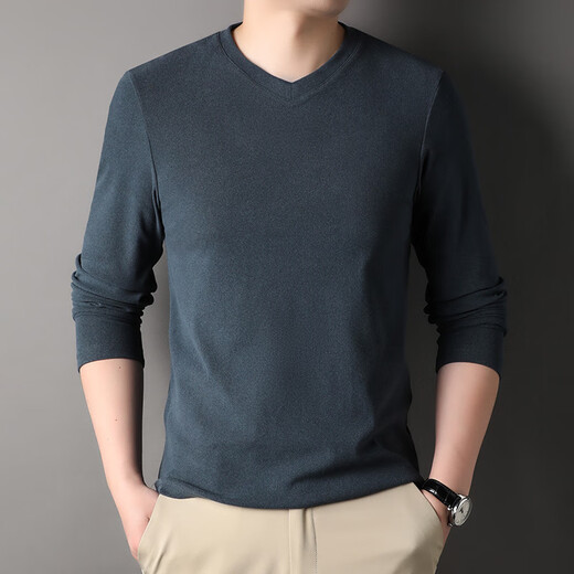 XIAOBAI T2024 Herbst neuer Männer V-Ausschnitt doppelseitig Fleece Longärmedose Basis-Männer lässig T-Shirt KF87/1518 Weiß L.