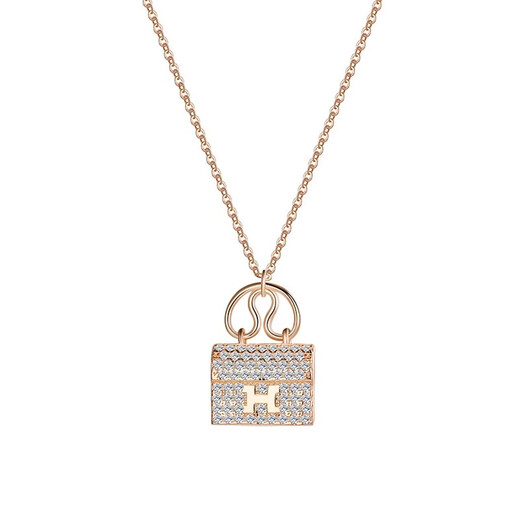 Ticify18K gold moissanite H letter bag necklace women's fashion new full diamond pendant clavicle chain rose gold