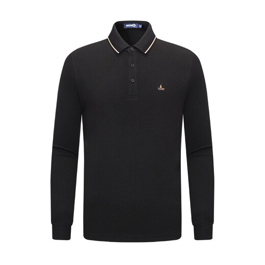 Navigare Italian dinghy pure cotton long-sleeved POLO shirt for men in autumn machine washable bottoming shirt simple stretch long T-shirt black L /50