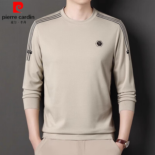
Pierre cardin brand waffle long-sleeved T-shirt round neck pure cotton sweatshirt loose elastic versatile solid color men's base shirt top t 6625 meters white 165/M size [recommended weight 100-125 Jin [Jin equals 0.5 kg]]