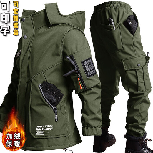 JEEP SPIRIT Jeep Functional Winter Jacket Men's Tactical Military Hunting Clothing Jacket Cycling Windproof Warm Work Jacket Black Suit 4XL 190 (180-195Jin Jin equals 0.5kg)