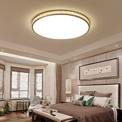 Villa entrance light, outdoor ceiling lamp, self-built house entrance ceiling light, door light on the door, all-copper living room bedroom light, aisle corridor balcony, ultra-thin simple Xiangyun light luxury new Chinese style lamp, solid color 20cm thin 4cm three-color light 22 watts, suitable for aisle entrance