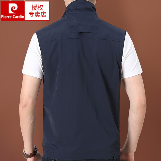 Pierre Cardin vest men's spring and autumn outdoor sports workwear large size sleeveless vest multi-pocket loose waistcoat sports coat for men dark blue 2XL