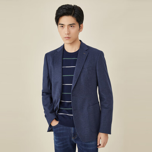雅戈尔（YOUNGOR）单西男两粒单排扣标准版休闲西服男西服外套羊毛混纺商场同款 蓝色 M 170/92A