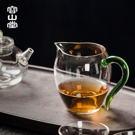 Rongshantang He ware glass fair cup tea drain three-piece set heat-resistant thickened tea divider tea sea tea cup Kungfu tea set accessories He ware glass crystal color tea cup tea sea - amber large size