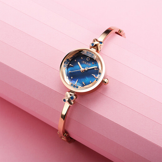 Julius Watch Watch Women's Korean Style Mode glänzender Strassstein schlankes Armband Quarz Schüler Frauen Uhr Blue Disc Ja-878d