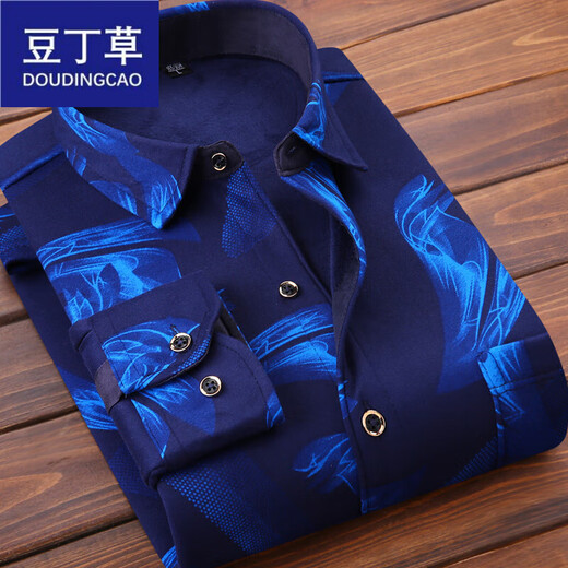 Bean Dingcao Autumn and Winter's Winter's Warm Camiseta más aficionado a la camisa de manga larga a cuadros en terciopelo Tendencia informal de mediana edad y anciana
