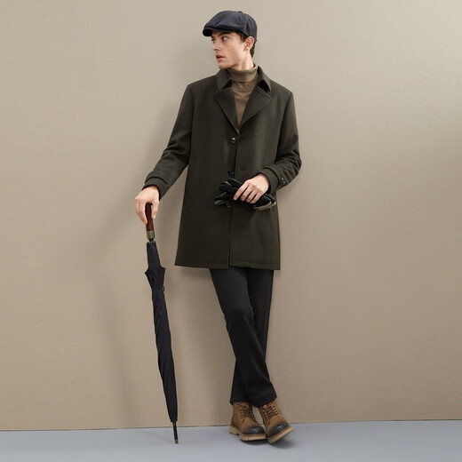 Sieben Marke Wollmantel Herren mitten in 2025 Frühling Neues dickes Geschäft Casual Lighrohr Wollmantel Männer Militärgrün [mit Wolle, großer Revers] XL 180/96A