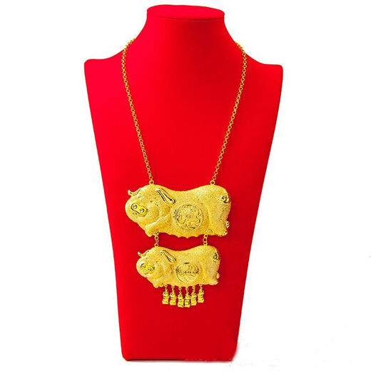 Wedding Pig Brand Necklace Frosted Sand Gold Necklace Chinese Style Wedding Bridal Jewelry Simulated Gold Women's Necklace New Style Pig Brand Necklace High-end Wedding Gift Box Packaging Two Pigs 52g