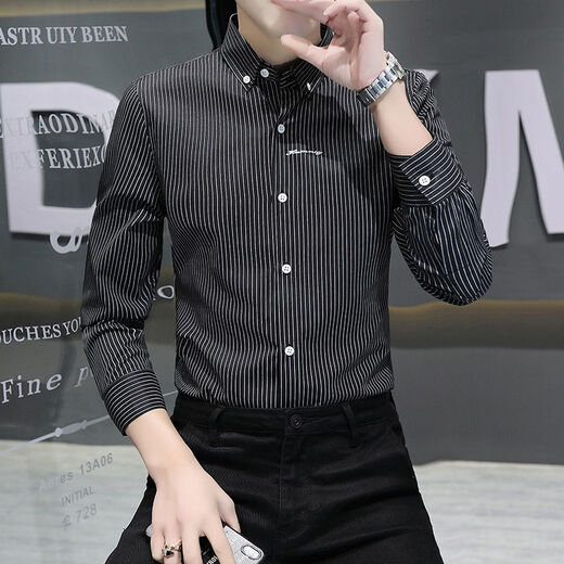 Yunhanyes neues Herrenhemd, modische elastische gestreifte Business-Stil, schlanke und schlanke junge modische Herrenkleidung, kostenloses Bügelhemd, 829 Black 3xL, empfohlen, etwa 148-168jin [Jin ist 0,5 kg]