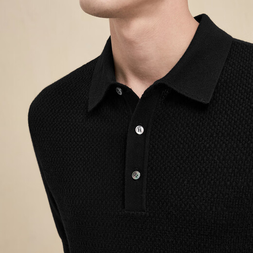 EMZ Ordos Antistatic Wool Cashmere Knit New Short Sleeve Sweater Lapel Pullover Sweater Top Men Black L 175/92A