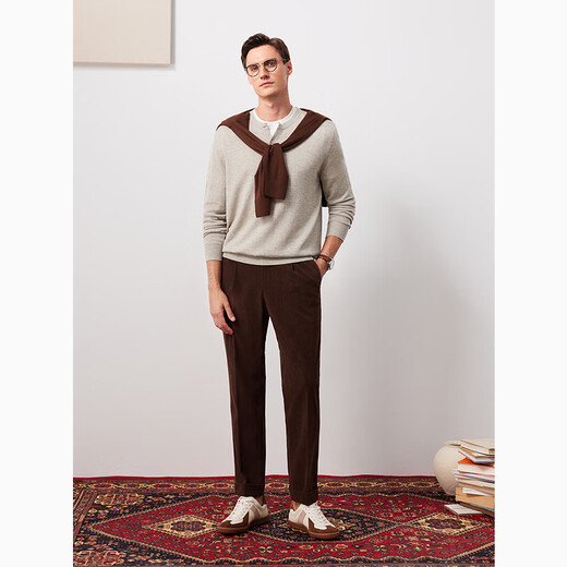 By Creations Machine washable Perpin 12-gauge easy-care cardigan men's Henry collar business casual warm pullover sweater Oatmeal M