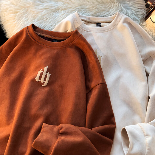 Dingfengbaoluo sweatshirt men's spring round neck suede long-sleeved top loose American trendy brand DFL05 dark gray L