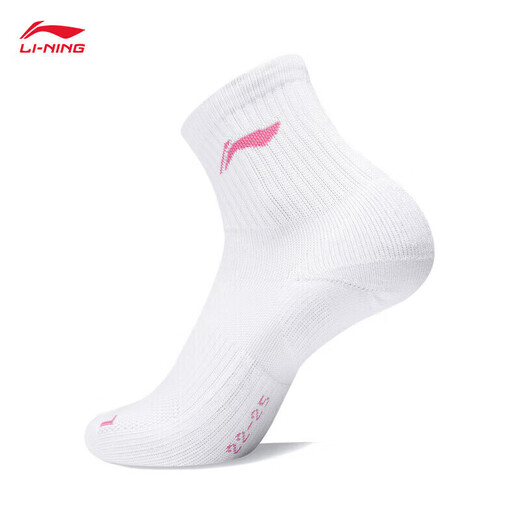 李宁（LI-NING）羽毛球袜中筒毛巾运动袜女款毛巾袜吸湿排汗AWTS005-2三双装白色
