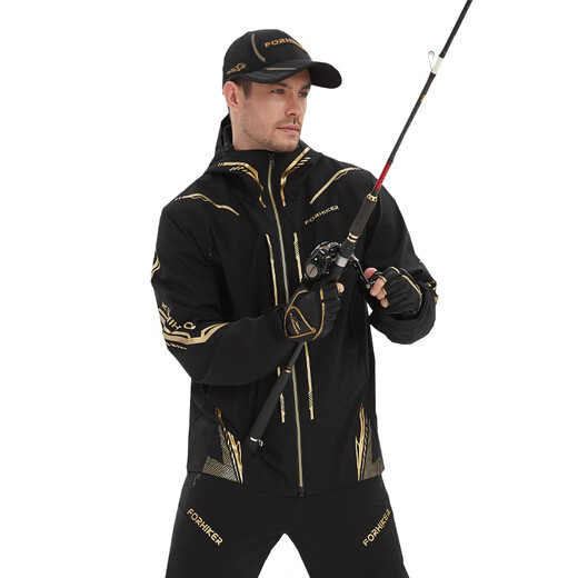 Wind Hunter fishing suit waterproof autumn and winter men's three-in-one assault lure suit professional outdoor rainproof high-end rock fishing suit black wave chasing full body 4-piece suit (down pants) 4XL
