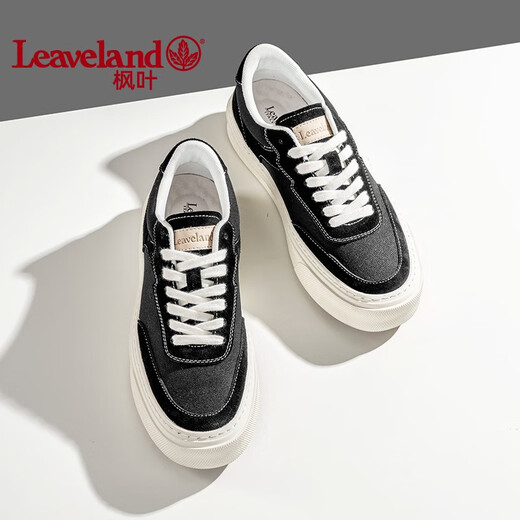Maple Leaf (leaveland) men's shoes for summer new products, comfortable and breathable canvas shoes for men, simple and versatile thick sole heightened outdoor casual shoes for men, black (leather shoe size) 42