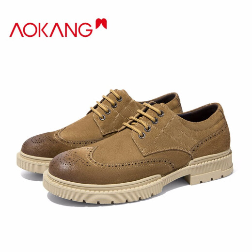 Aokang official men's shoes low-top comfortable lace-up outdoor work shoes comfortable daily sports trendy men's shoes yellow brown 41