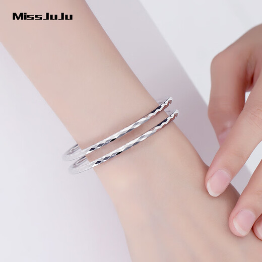 Miss JuJu PT950 platinum bracelet for women, white gold, round plain ring, stacked thin bracelet, semi-solid, inner diameter 54mm, weight 8.51g, about 3mm thick