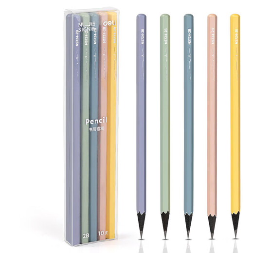 
Deli 2b pencil for primary school students first grade kindergarten children hb pencil exam continuous core hexagon green pole writing sketch pencil second grade card pencil 2 ratio pencil NS724 2B black wood 10 pieces/box