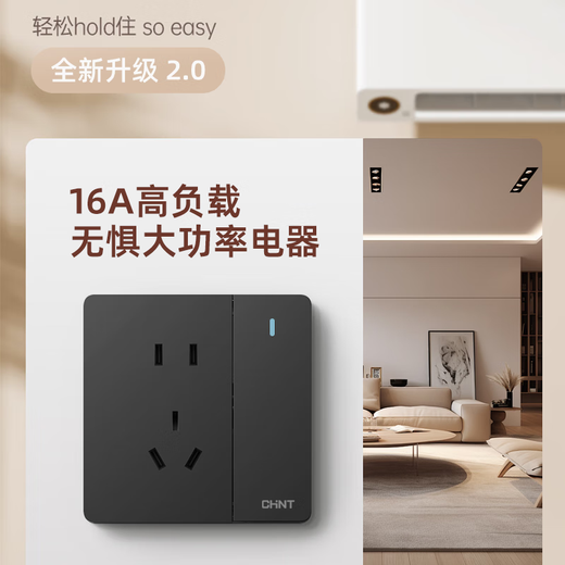 Chint (CHNT) switch socket panel wall switching power supply 86 type concealed five-hole socket household whole house switch socket package frameless large panel 6C dark gray four open dual control