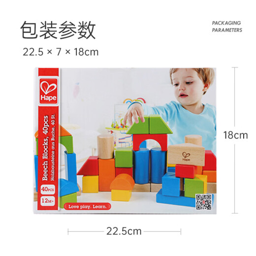 Hape (Germany) Baby Building Block Toy Infants and Toddlers 40 Rainbow Building Blocks Boy Holiday Gift E8321