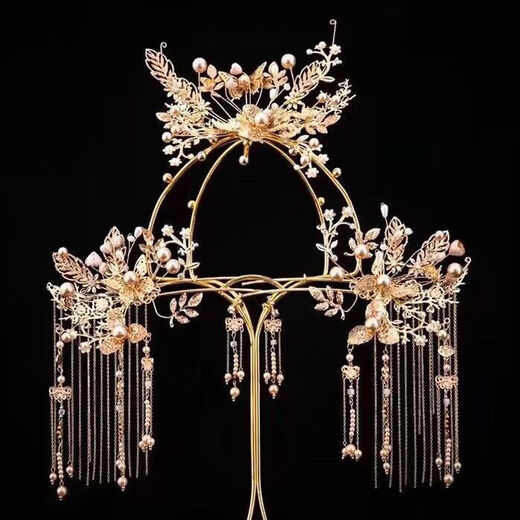 Lingchuan bridal headdress Xiuhe headdress new Chinese style simple cheongsam Xiuhe suit wedding phoenix crown hair accessories for women full set of ear clips + bracelet + gift box