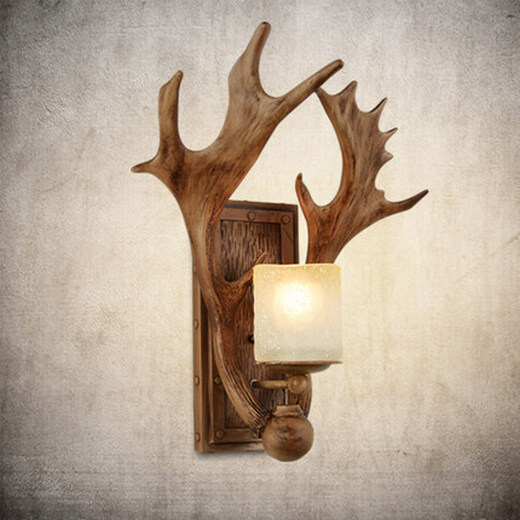 Shusheng European wall lamp indoor foyer Nordic retro industrial style deer antler lamp personalized creative living room aisle American antique deer head decoration B3036-electroplated gold