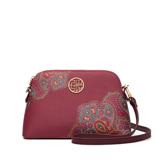 PMSIX Geburtstagsgeschenk Mutter Bag Crossbody Tasche Neue Mode mittleren Alters und ältere Frauenbeutel Frauen Umhängetasche bedruckte Schwiegerbeutel Wein rot-kleiner Stil-1-Tasche + Langes Schultergurt + Handgelenk