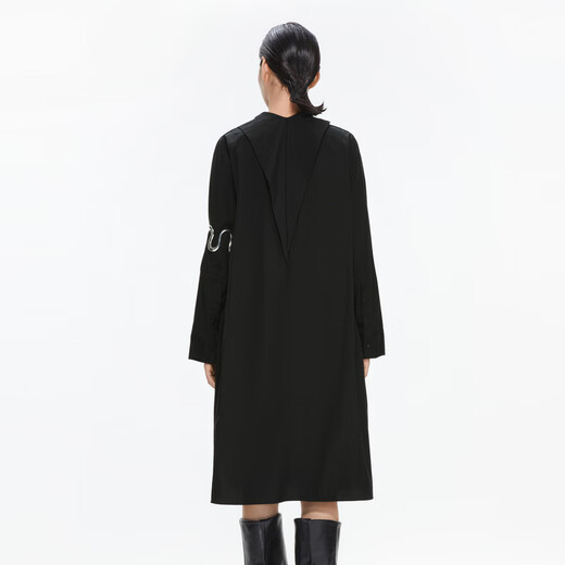 
JNBY/Jiangnan Buddies Spring and Autumn Dress A-line Long Sleeve Commuter Women's Medium-Length Loose Stand Collar 5N1G13780 001/This Black L
