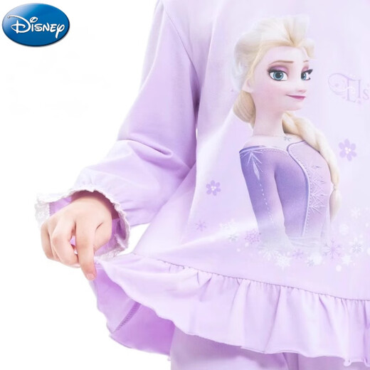 Disney girls trendy pajamas set children's pure cotton autumn clothes new ice and snow Aisha cute princess home clothes children's clothing 724 #pink set 130 cm