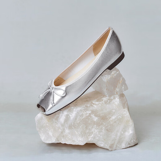Meilleur 24 Automne Fashion Bow Square Head Light Mouth Chaussures célibataires pour femmes A4502CQ4 Silver 36