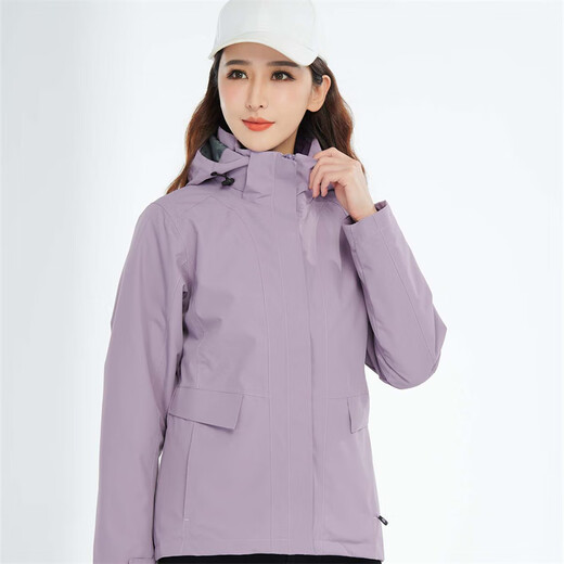 Simboo jacket for men, thickened three-in-one windproof and warm coat plus velvet removable mountaineering and skiing outdoor clothes 12805 purple-women M