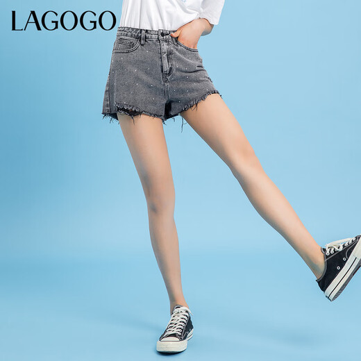 Lagogo Lagu Summer New Women's Denim Shorts décontractés High Taist Slimnming Hot Pants Women's Design Send Grey (R2) 155 / S / 36