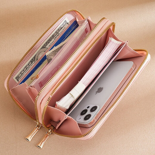 Kingtrip Women's Wallet Long Double Zipper Wallet Mobile Phone Bag Student Wallet Large Capacity Clutch Bag Soft Coin Purse Black