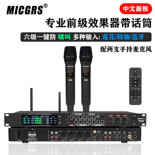 MICGRS professional pre-amp effector with wireless microphone engineering box conference home ktv singing amplifier 5.1 amplifier home theater anti-howling equalization adjustment audio processing EX20M