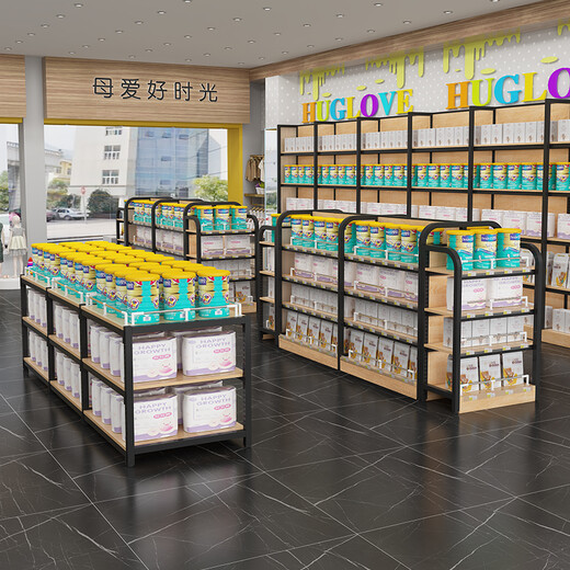 沐意 超市货架展示架便利店挂钩中岛柜零食母婴文具店可调节双面架子 【端头层板】690*360*1300