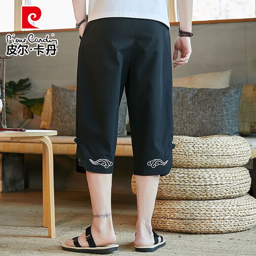 皮尔卡丹（pierre cardin）七分裤男夏季休闲裤7分裤运动宽松潮男七分裤短款青年哈伦裤7分裤 黑色A69 XL 建议120-135斤