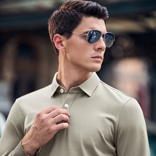 
Mr. Bu spring and autumn style men's long-sleeved pure cotton T-shirt patented eight-character collar business casual men's clothing BT11972 bronze green L (175)