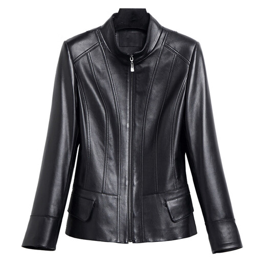 Zongchun Haining Leather Women's Short Genuine Leather Jacket Autumn and Winter Sheepskin Slim Jacket Fashion Middle-aged Slim Leather Jacket Temperament Casual Versatile Short Jacket Black 3XL
