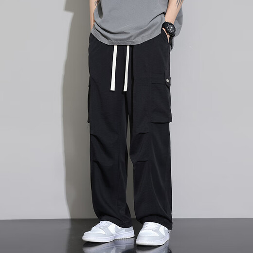 Dingfengbaoluo ice silk quick-drying casual pants for men's American workwear trendy versatile straight-leg high-length trousers K515 black XL