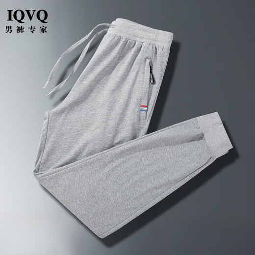 IQVQ轻奢高档品牌休闲裤子男士运动宽松长裤春秋冬季新款加绒潮流卫裤 黑色束脚-春秋 三色标 常规 2XL (建议130-145斤)