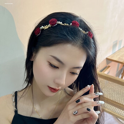 New texture forest rose Chinese style personalized princess cold rose imitation pearl headband exquisite and elegant red rose 1 piece
