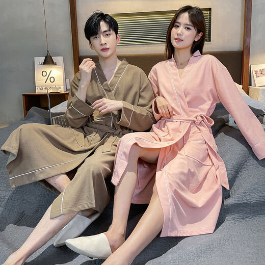 Catman (MiiOW) waffle high-end bathrobe couples solid color nightgown spring and autumn summer universal long-sleeved integrated bathrobe ZBB-2229 black men XL _125-150Jin [Jin equals 0.5 kg]