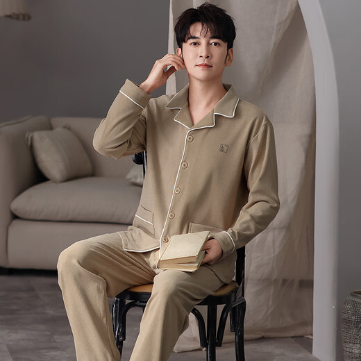 Catman (MiiOW) men's German velvet pajamas men's autumn and winter thickened heating and warm cardigan long-sleeved casual home clothes set 26M9195 L