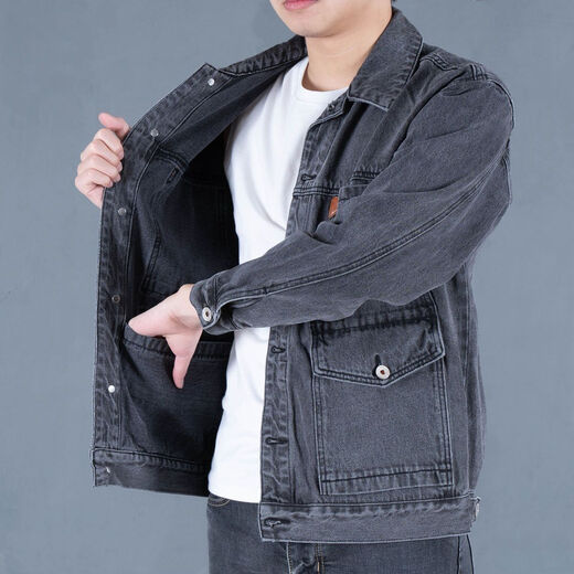 FELALWEN Denim Jacket Men's 2025 Trendy Spring and Autumn New Trendy Brand Handsome Work Jacket Loose Large Size Top Men's wt- R30 // Gray XL Recommended 130-145Jin Jin is equal to 0.5 kg