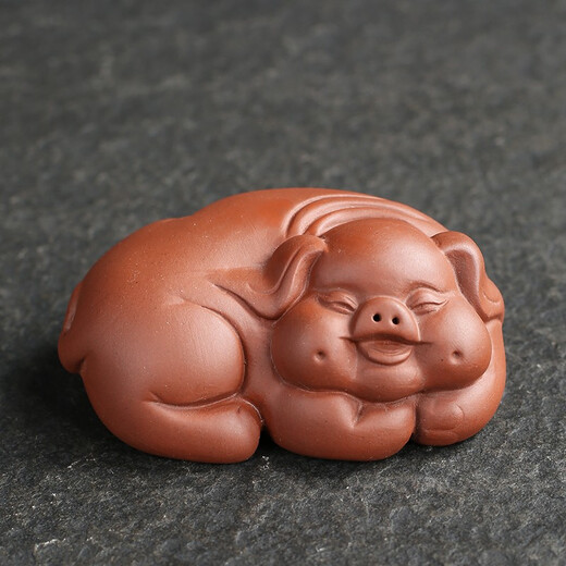 Yuxuan purple sand tea pet ornaments blessed pig handmade can raise tea and play tea art piglet fortune tea tray tea worm tea with blessed pig-red mud