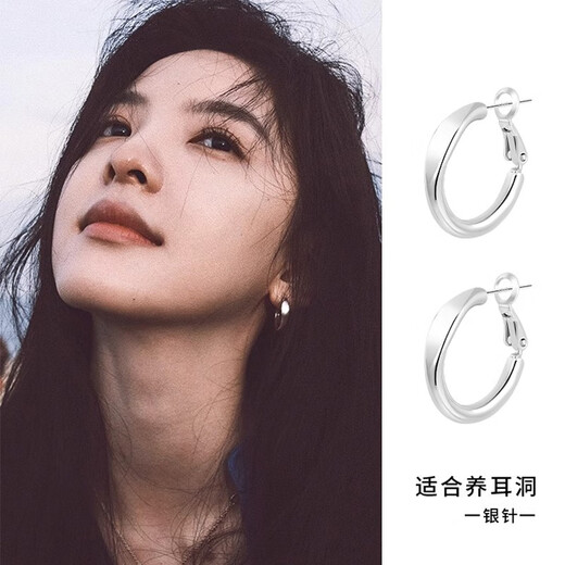 DAISY DREAM plain hoop earrings for women, simple niche hoop earrings, personalized ear hoops for sleeping, no need to take off, cold style, fashionable silver needle earrings, hoop earrings, brand gift box