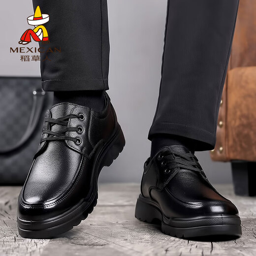 Vogelscheuche Lederschuhe für Herrengeschäft Casual Schuhe echte Lederzehenschicht Kuhläire Frühling Neuem Stil Atmungsaktives nicht rutschfestes Kleidung-resistenter weicher Lederschuhe GX6627 Black 40